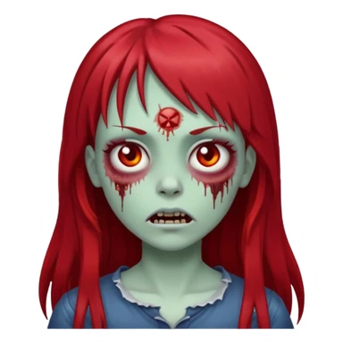 zombie girl, with dark, long red hair and bangs on forehead. Emoji in iOs style. sticker