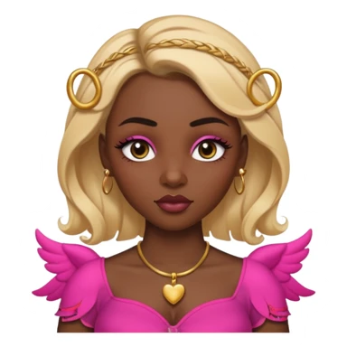 darkskin female with eyebrows that are naturally shaped and frame eyes well, eyes that are almond-shaped with defined lashes. nd lips are full with a defined cupid’s bow, add also a septum piercing that adds an edgy, stylish flair. a middle-part, honey blonde bust-down with laid baby hairs sticker