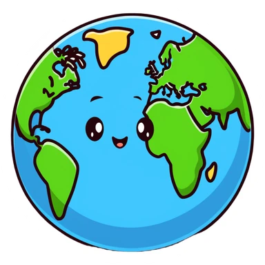 A colorful Earth globe with continents, oceans and a cute face sticker