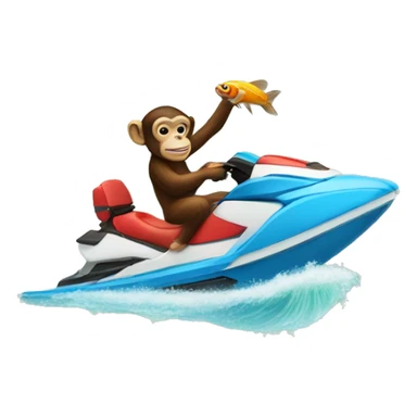 a monkey riding a fish like a jetski sticker