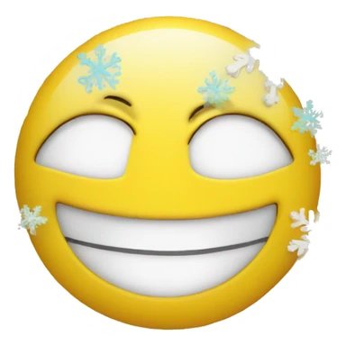 A yellow face emoji smiling with snowflakes falling around h sticker