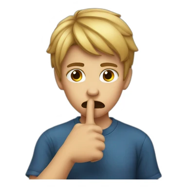 A boy with an angry face with his finger on his mouth making the silence sign sticker