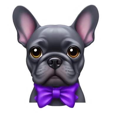 Dark grey French bulldog  with purple bow sticker