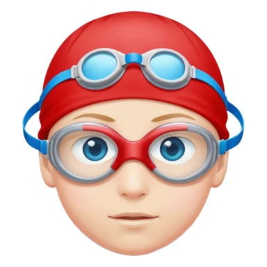 Boy Swimmer in a red swim cap and goggles  with blue eyes  sticker