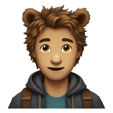bear boy with messy brown hair, animal ears and nose, fangs sticker