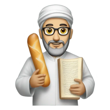 Imam Hassen Chalghoumi holding a french dictionary and a baguette. sticker