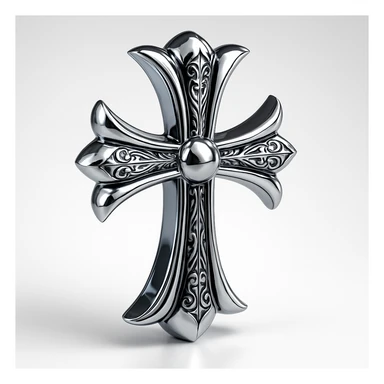 Chrome Hearts style cross, shiny chrome, black accents, gothic luxury, detailed craftsmanship sticker