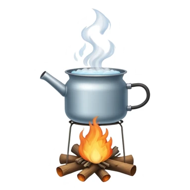 campfire with pot of boiling water hanging above, steam coming out sticker