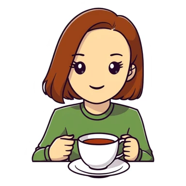 Stylish British girl with a single teacup, minimalist tea time design sticker