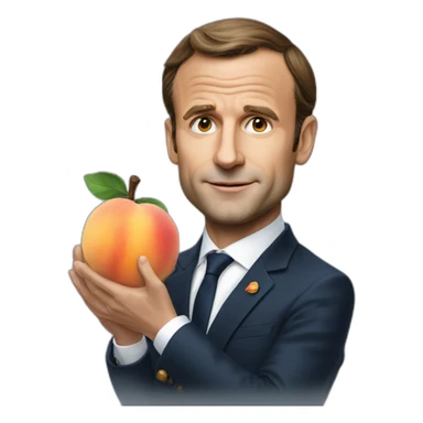 Macron (the french president) holding a peach sticker