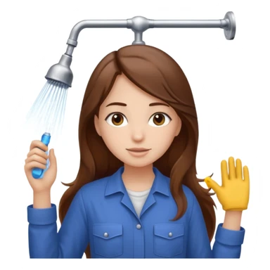 beautiful girl with long brown hair constructing new shower sticker