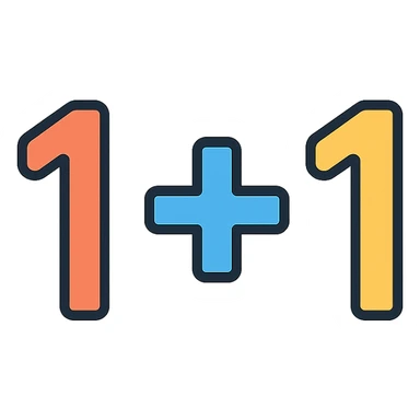 icon of 1+1, simple and clear, modern icon style sticker