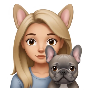 Gray French bulldog with girl sticker