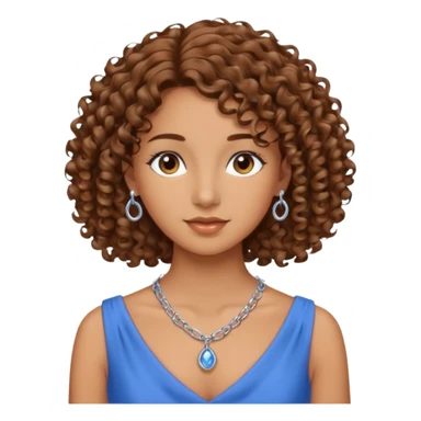 curly hair woman blue dress and chain sticker