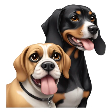 Black and tan long haired weiner dog with a black and white English bulldog sticker