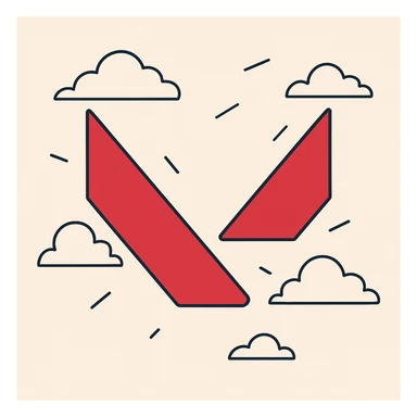 Valorant logo, abstract V shape, dynamic, red and black, minimalistic, competitive game logo sticker