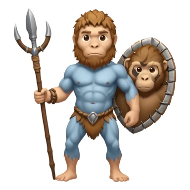 Neanderthal with monkey features fullbody holding a spear sticker