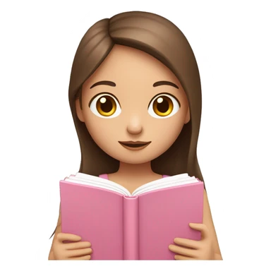 fair-skinned girl with long and straight brown hair holding a baby-pink-colored book sticker