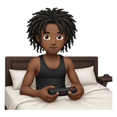 my black boyfriend in his bed with a black singlet on playing video games black curly dreadlocks  sticker