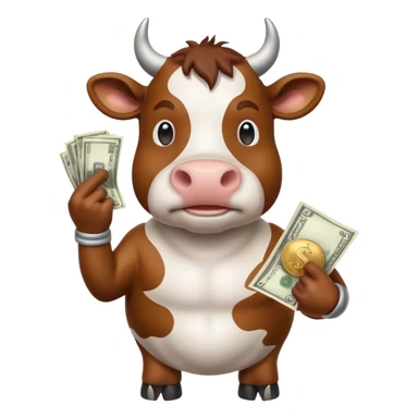 Cow holding money  sticker