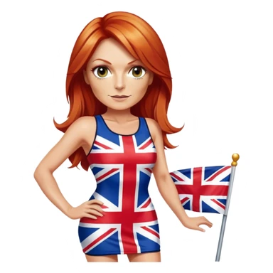 Geri Halliwell with red hair and blonde highlights wearing a short bodycon uk flag dress sticker