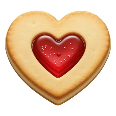 Realistic shortbread cookie in the shape of a heart with red jelly middle filling and sprinkled powder sugar on top. sticker