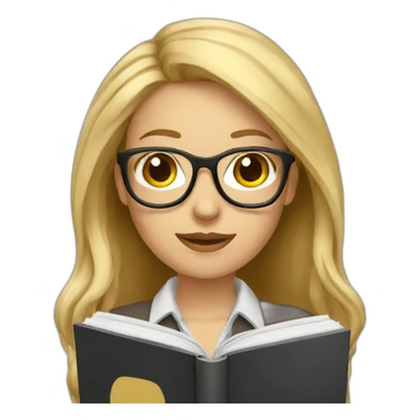 Woman teacher blonde long hair brown glasses with book sticker