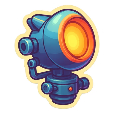 Spotlight in retro stickers style, pointing upward, no beam. sticker