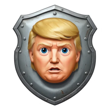 a shield with hyper realystic Donald Trump's face sticker