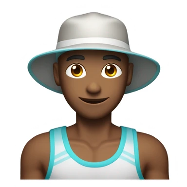 One caucasian headshot glowing with health and wearing a sporty tanktop, suncap and zinc on the nose  sticker