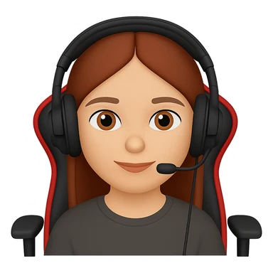 Make the streamer a female with headphones and a gaming chair in the style of emoji (apple style emojis). Remove the background. sticker
