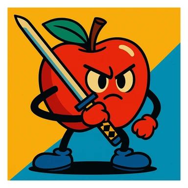 an apple with a katana, vibrant toon style sticker