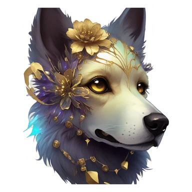 iridescent kintsugi fluffy zombie black brown gold dog fox head zombie skeleton gold mechanical steampunk raven wings nebula galaxy stars colorful flowers fairy lights vintage zombie sticker