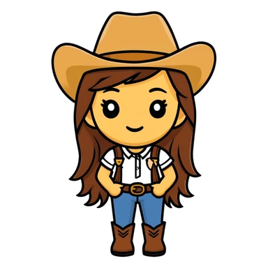 Girl emoji head with long brown hair wearing a cowboy hat and sunglasses sticker