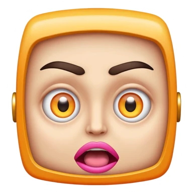 A wide-eyed face with glowing neon pupils and angular eyebrows, mouth open in a square shape sticker