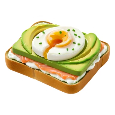 avocado toast with salmon and pachot eggs, green cream is covering everything sticker