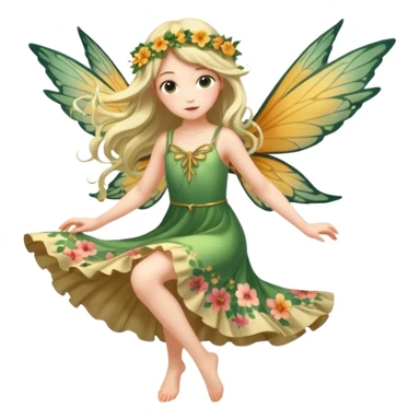 A flower fairy girl with one wing, full-body pose, leaning forward in flight. sticker