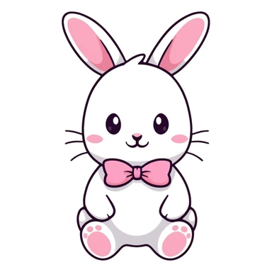 cutesy white bunny rabbit with a pink bow sticker