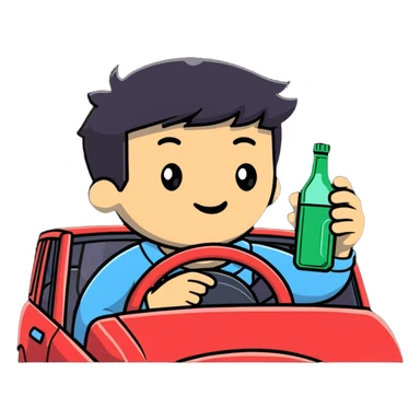 person in a car holding a bottle, showing the act of drinking and driving sticker
