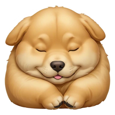 Cinematic Meme-Worthy Chubby Sleeping Golden Retriever Portrait Emoji, Head resting peacefully with a contented smile, showcasing a delightfully chubby build and a luxuriously soft golden coat, eyes shut in a serene nap, Simplified yet hilariously adorable features, highly detailed, glowing with a soft, drowsy light, high shine, relaxed and utterly lovable, stylized with an air of playful laziness, bright and heartwarming, soft glowing outline, capturing the essence of a comically sleepy companion, so meme-worthy it feels like it could instantly become the next viral sensation of adorable slumber! sticker
