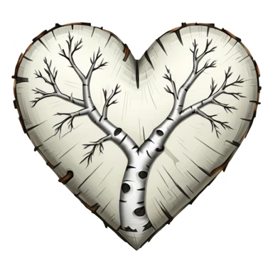 heart made of birch tree, white with black marks sticker