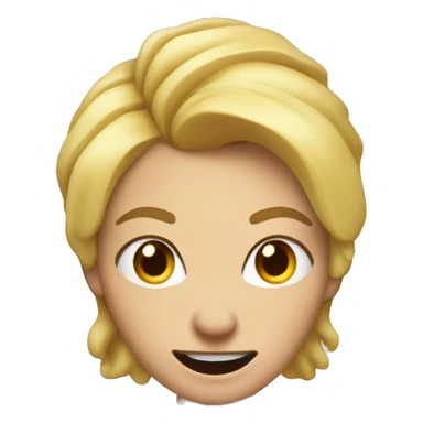 Woman: Blond Hair with with horns, a wide grin, and eyes and eyebrows scrunched downward in the same manner as angry face sticker