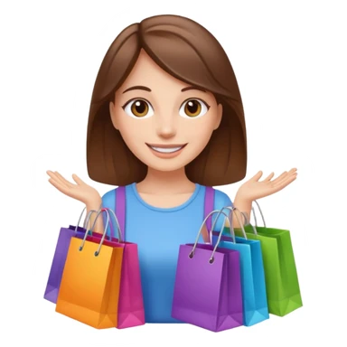 smiling white girl with brown hair and brown eyes carrying colorful shopping bags sticker