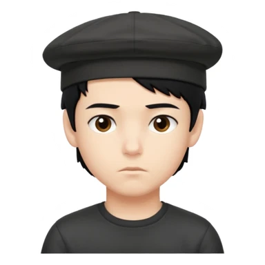 Gere um menino de cabelos preto e boné de lado com feição séria branco sticker