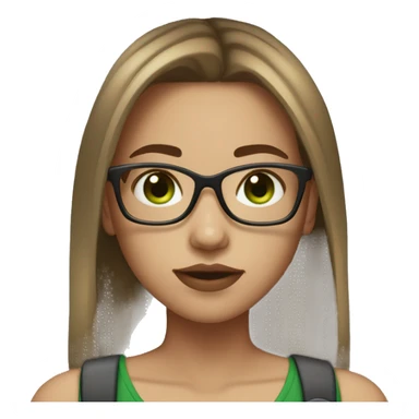 girl with normal light skin, glasses, green eyes, septum piercing and brown straight hair sticker