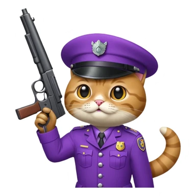 Un chat violet avec un pistolet sticker