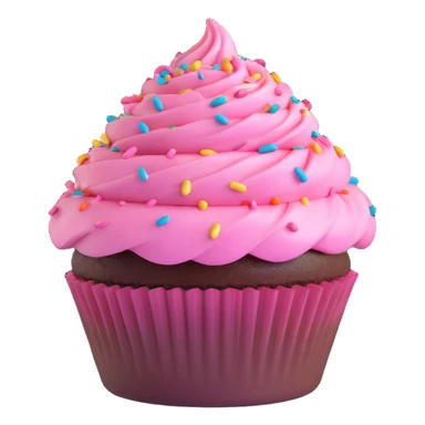 cupcake with pink icing with colorful sprinkles, chocolate cupcake base, 3D emoji style sticker