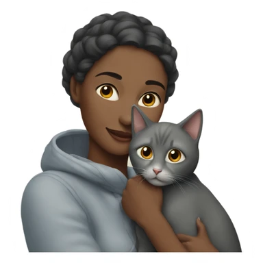 outdoor portrait of a woman hugging a gray cat sticker