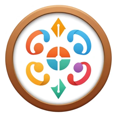 Circle divided into 4 segments with icon hints of visual, musical, theatrical, and literary arts sticker