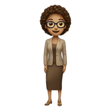 Mujer con rulos largo castaño oscuro, piel pálida con lentes sticker